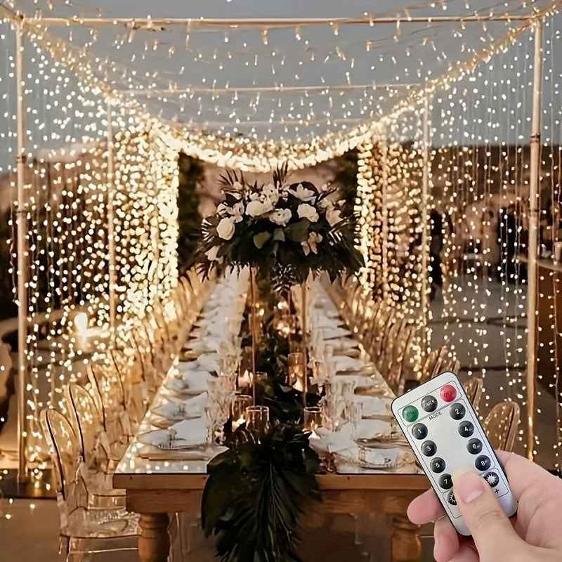 300LED USB Curtain Lights with Remote, 299.92cm x 299.92cm, Classic Style Plastic Hanging Decor for Various Occasions - Warm White Light String