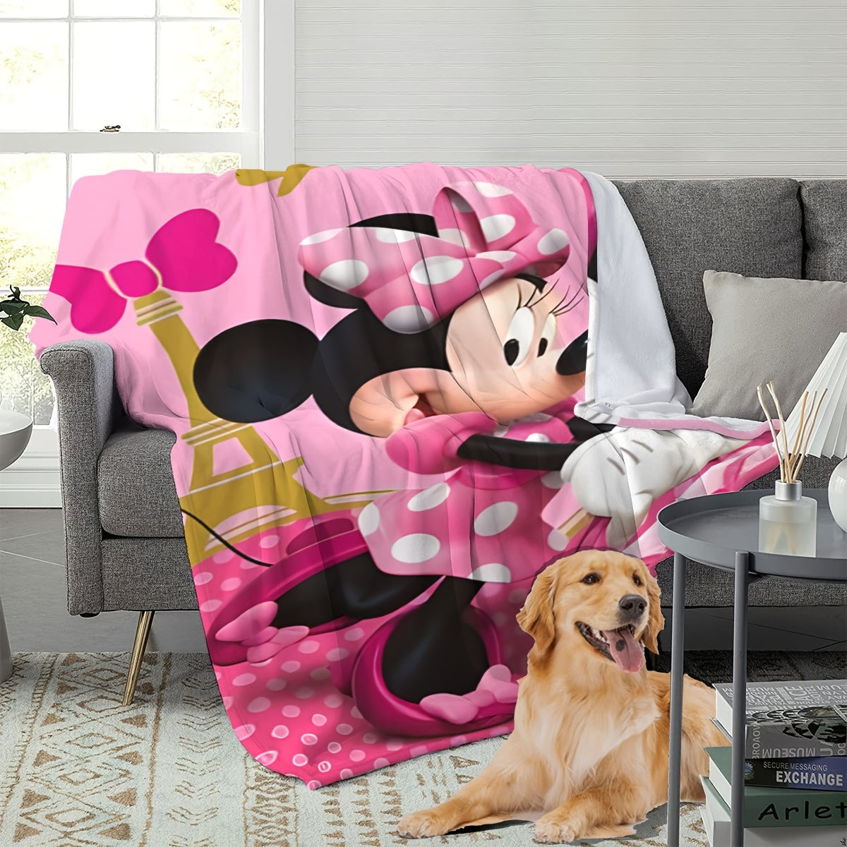 Minnie Mouse Paris Adventure Plush Throw Blanket - Modern Style, Versatile All-Season Knitted Polyester Blanket for Bedroom, Sofa, Bed, Car, Travel - 200-250gsm for Cozy Warmth