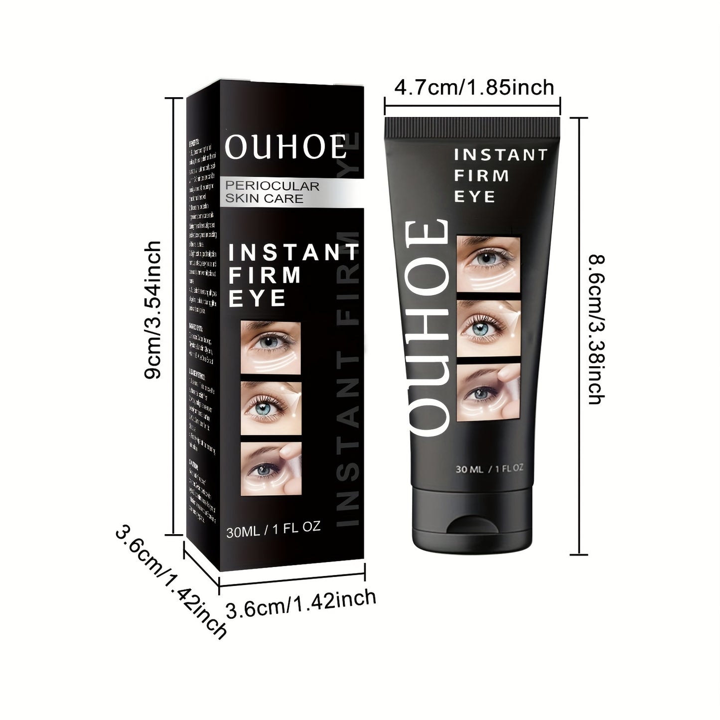 OUHOE Instant Eye Tightener Cream for all skin types. Firming and hydrating with Niacinamide & Hyaluronic Acid. Fragrance-free, enhances eye contour and moisture levels, for daily use.