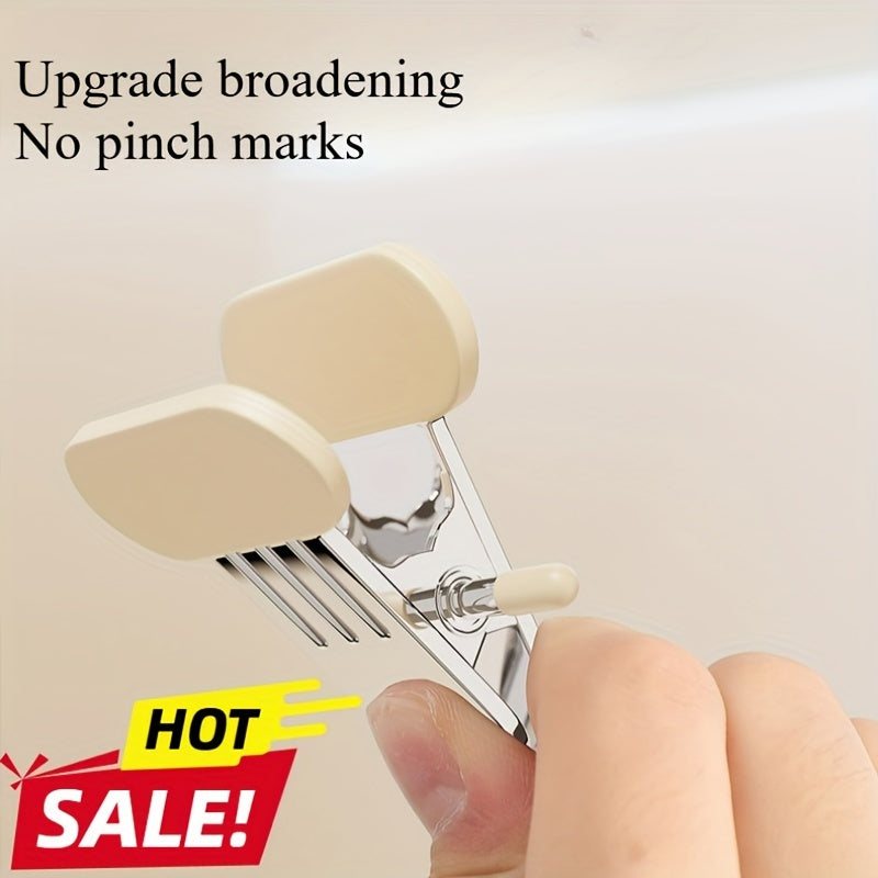 Ten metal clothes hangers with a polished finish and multi-functional broadened no-crease clips for hats, straps, and jeans. These durable anti-slip portable clamps are perfect for hanging socks.