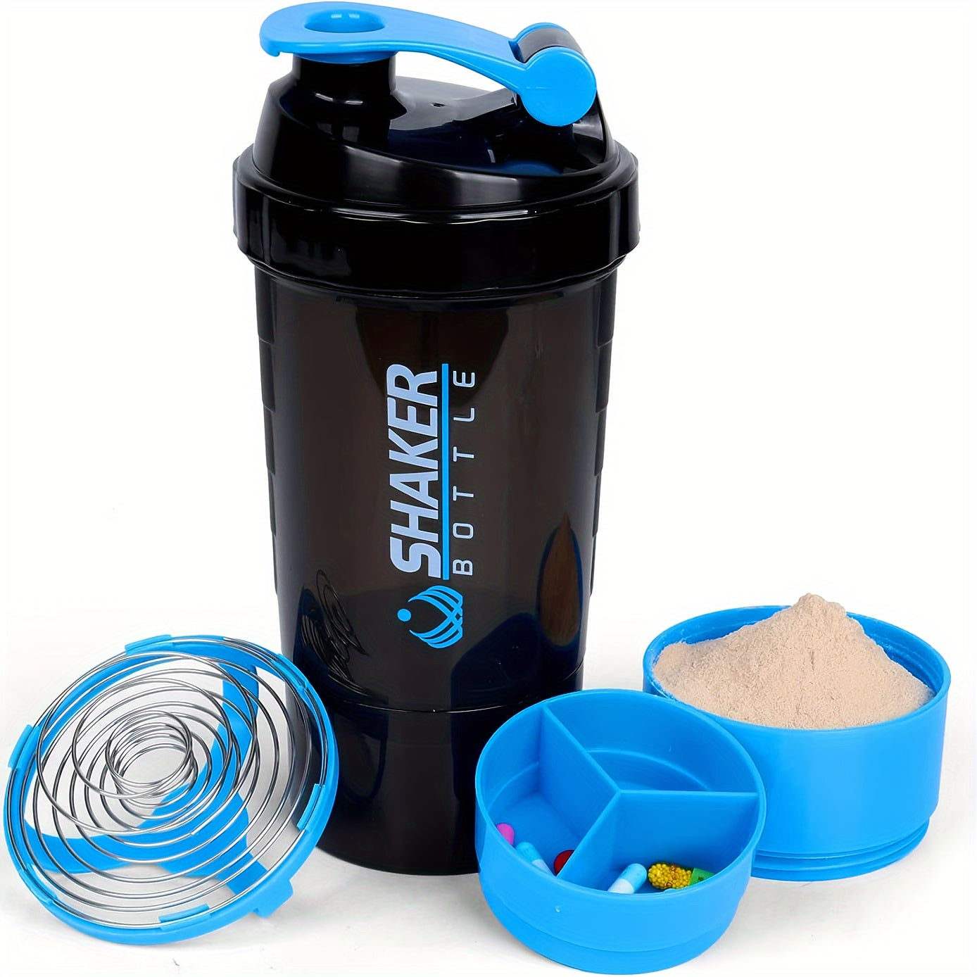 Portable protein shaker made from durable PP material for gym and outdoor fitness enthusiasts