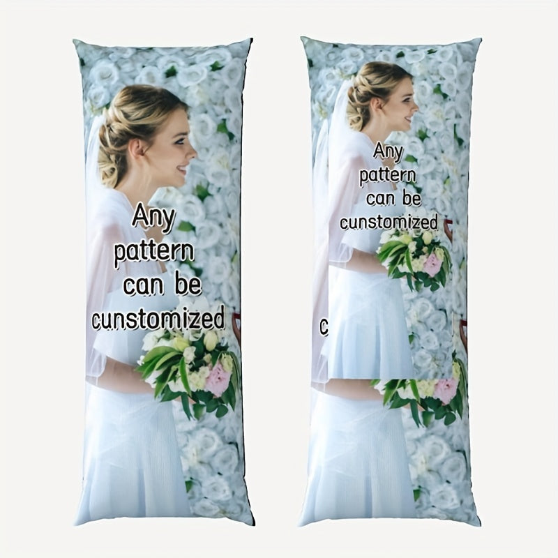 One-piece Personalized Long Hug Pillow Cover - Customizable Photo Body Pillowcase measuring 50.8x137.16 cm. Features Invisible Zipper, Soft Plush Fabric, and Double-Sided Print. Perfect for Valentine's Day, Christmas, and Thanksgiving Gifts. Insert not