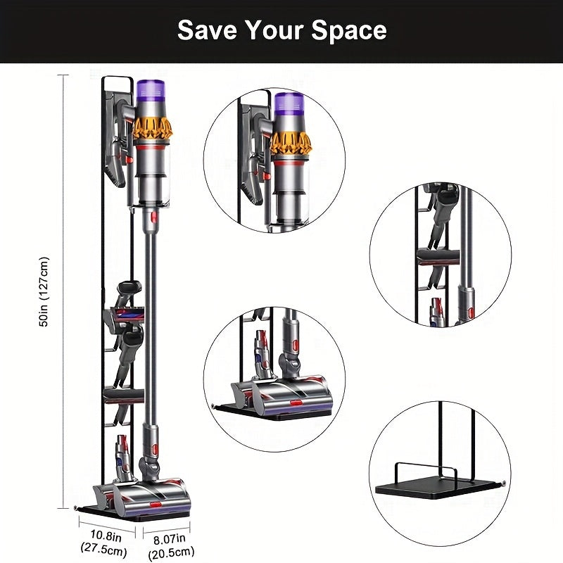 Compatible with V15, V12, V11, V10, V8, V7, and V6 models, this vacuum cleaner stand comes with wheels for easy mobility. It features power storage and is also compatible with handheld cordless vacuum cleaners, accessories, and attachments. With its