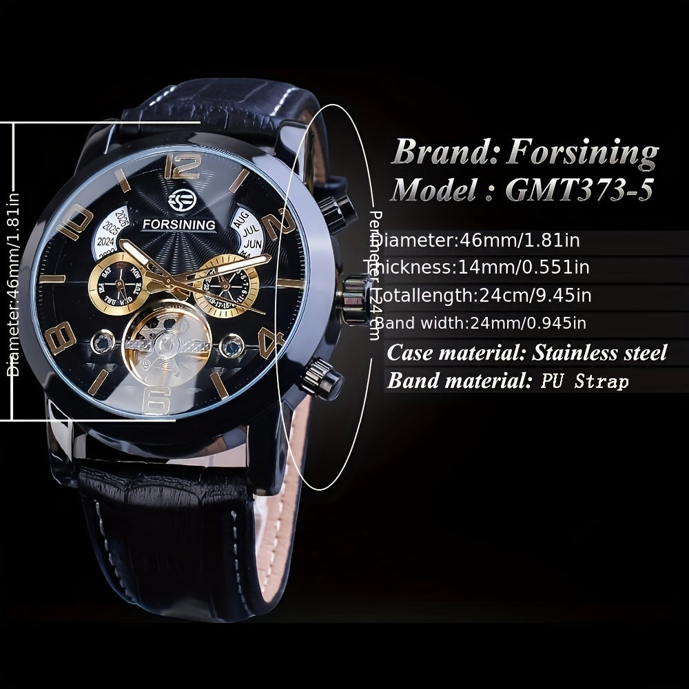 Exquisite Tourbillon Fashion Men's Automatic Mechanical Watch with Stunning Wave Design in Black and Gold, Featuring Multifunction Dial Display on Wristwatch