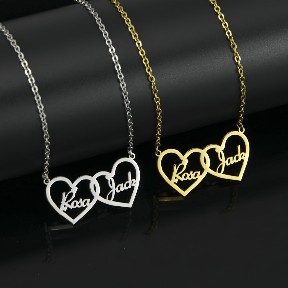 Personalized Stainless Steel Heart Necklace with Engraving, 18K Gold Plating, Chic Boho Design, Perfect Gift for Couples, Versatile Party Accessory