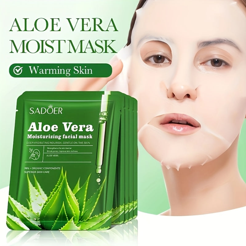 Adult Aloe Vera Facial Masks: 3-6pcs - Moisturizing Face Sheets with Glycerin, Nicotinamide & Trehalose - Alcohol-Free, Fragrance-Free, Hydrating for All Skin Types - Perfect for Home &