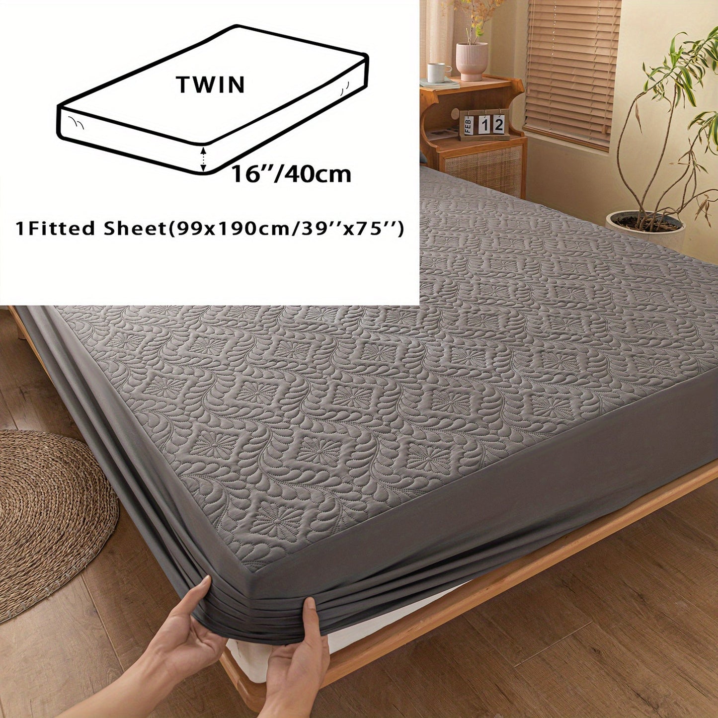 One set of two pieces of 100% waterproof mattress protector pillowcases made of 3D air bamboo fabric. The mattress cover is designed to provide cooling and is smooth, soft, and breathable. It is noiseless and washable, with a deep pocket size ranging