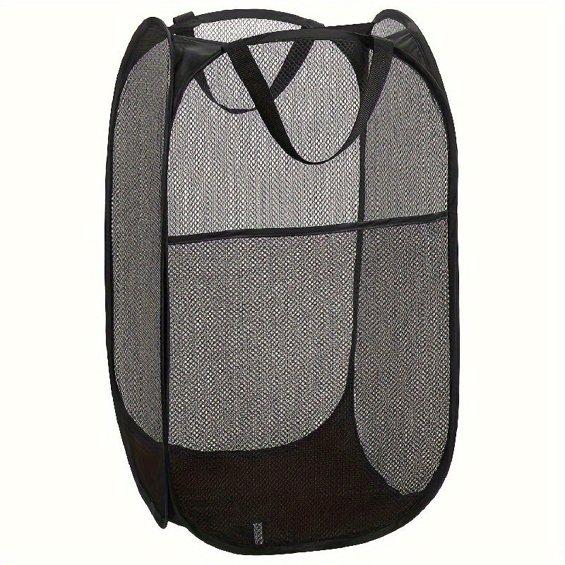 Durable and Portable Mesh Pop-Up Laundry Hamper with Large Capacity - Convenient Handles, Collapsible Design, Ideal for Dorms, Bathrooms, and Travel - Features Side Pocket for Added Storage - Perfect Laundry Solution for Bathroom, Bedroom, Laundry Room