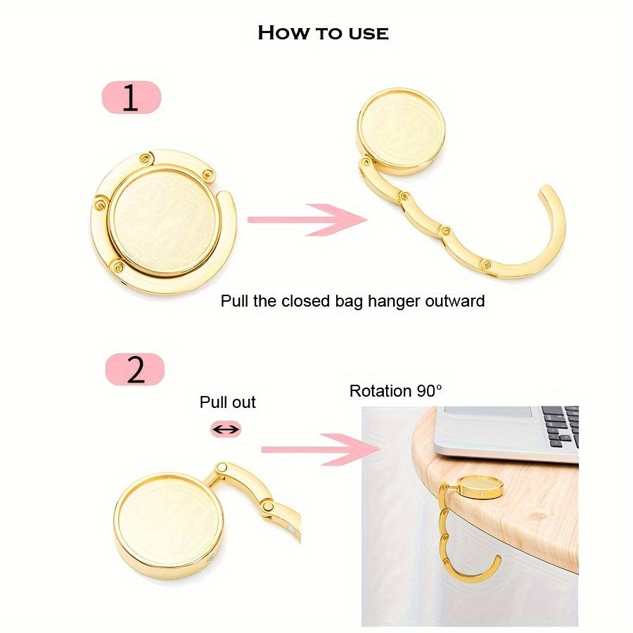 Set of 2 Zinc Alloy Portable Bag Hooks, Round Metal Handbag Holders with Folding Design, Handy Travel Accessory for Easy Carrying, Perfect for Events and Gifting