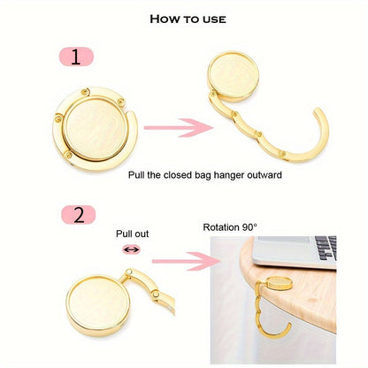 Set of 2 Zinc Alloy Portable Bag Hooks, Round Metal Handbag Holders with Folding Design, Handy Travel Accessory for Easy Carrying, Perfect for Events and Gifting