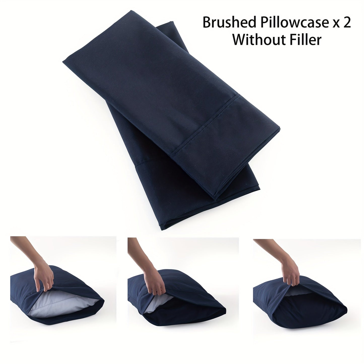 Get a set of two brushed polyester pillowcases that feature a soft and breathable fabric with an envelope closure. These pillowcases come in a solid color and are machine washable with no embellishments. They are constructed with woven sanded