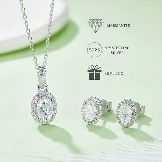 Indulgent S925 Sterling Silver Moissanite Necklace and Earrings Set, -Plated - Ideal for Holiday Celebrations, Festivals, and Night Out Events