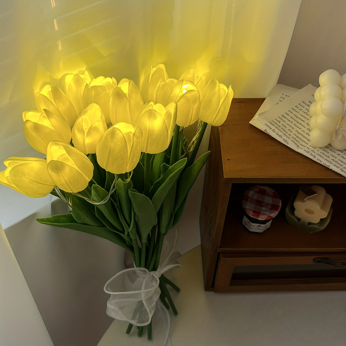 Tulip Lamp set includes LED Simulation Bouquet Night Light and Hand Bouquet Lamp, perfect for room decoration.