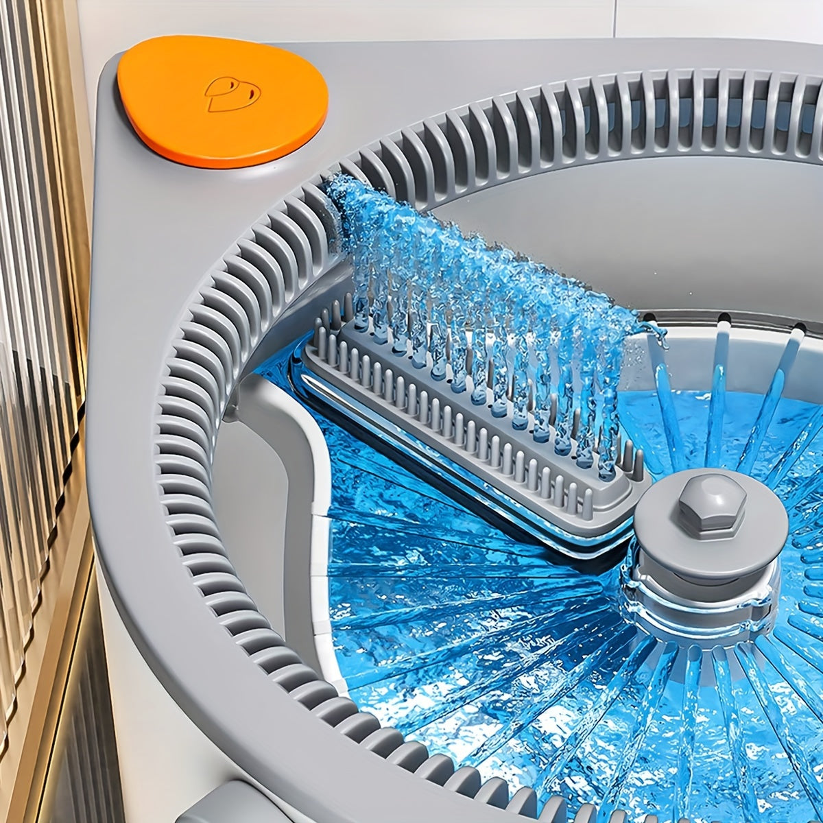 Spin Mop and Bucket System with Three Mop Heads and Washable Microfiber Pads.