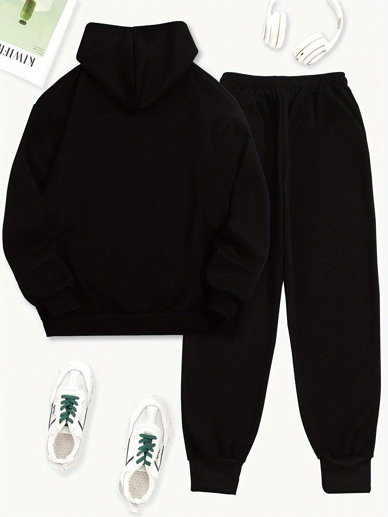 Los Angeles two-piece set includes letter print long sleeve hoodie and drawstring sweatpants for women.