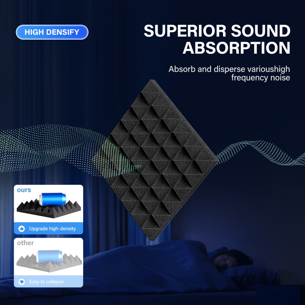 BIOSSANCE 12pcs Pyramid Designed Acoustic Foam Panels for sound proofing recording studios and homes.