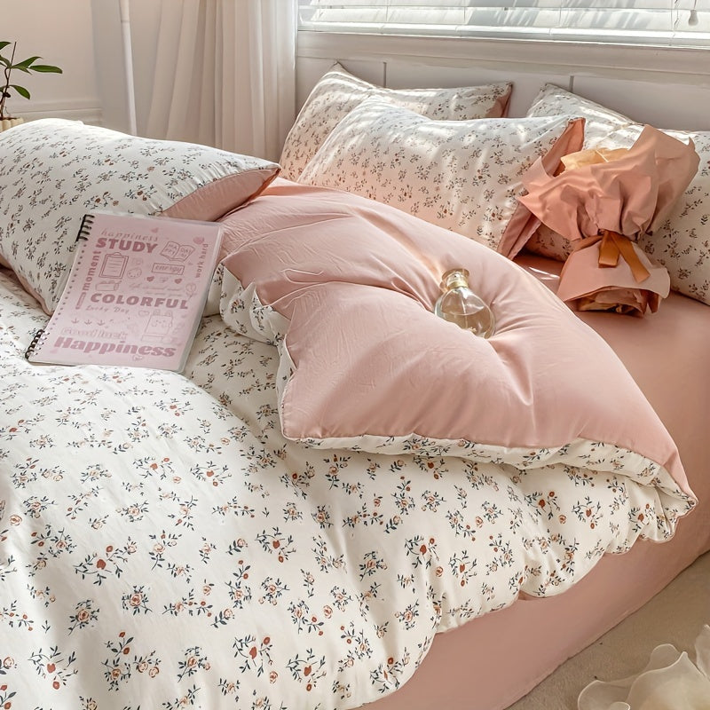 Introducing the new American-style small floral quilt cover set that is a hot-selling item across borders. This set includes one single quilt cover and two pillowcases featuring forget-me-not designs. Experience a comfortable and relaxing sleep with its