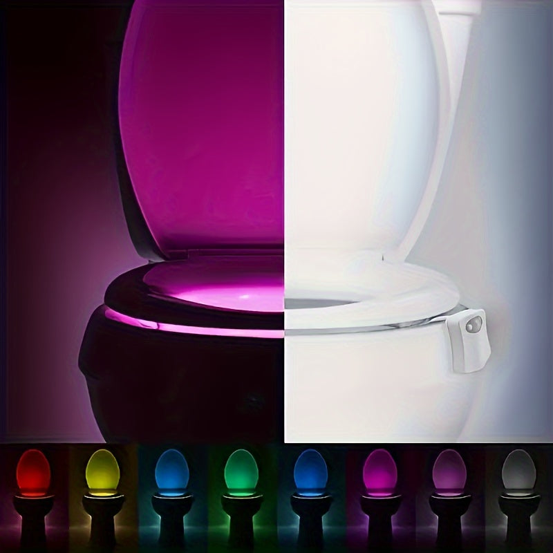 LED Toilet Night Light with 8 Color Gradient, Simple Button Control, and Barrier-Free Design, AAA Battery Powered (Batteries Not Included)