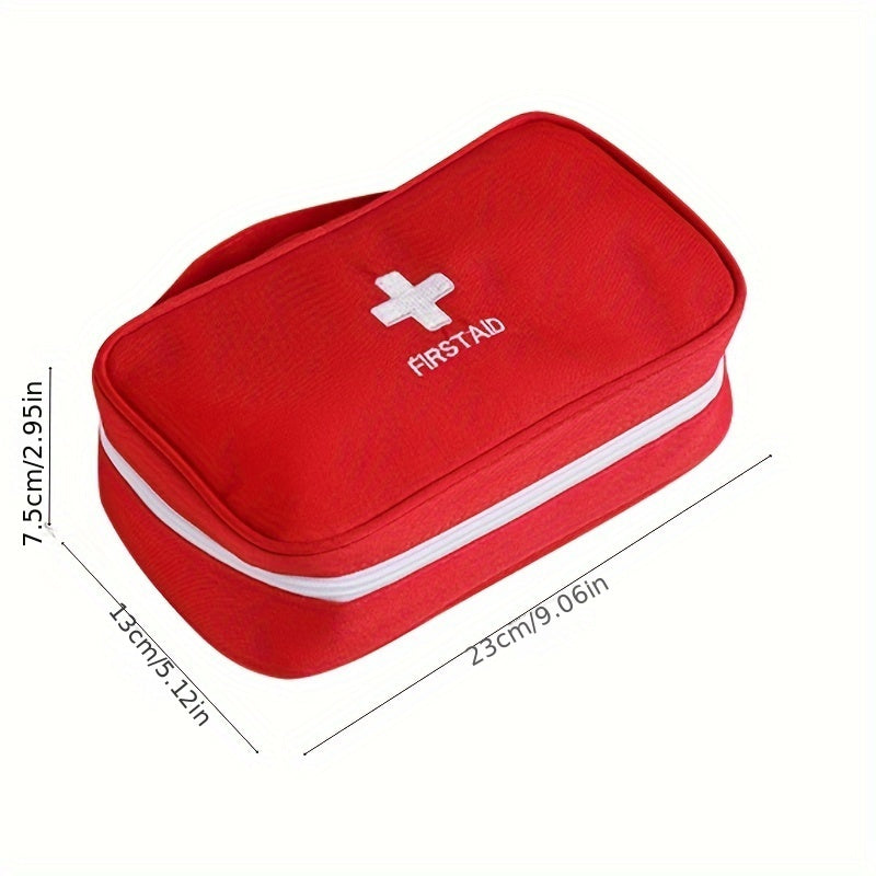 Portable first aid bag made of Oxford cloth with slogan graphic, positioning printing, and no edge paint for organizing medical supplies during travel emergencies.