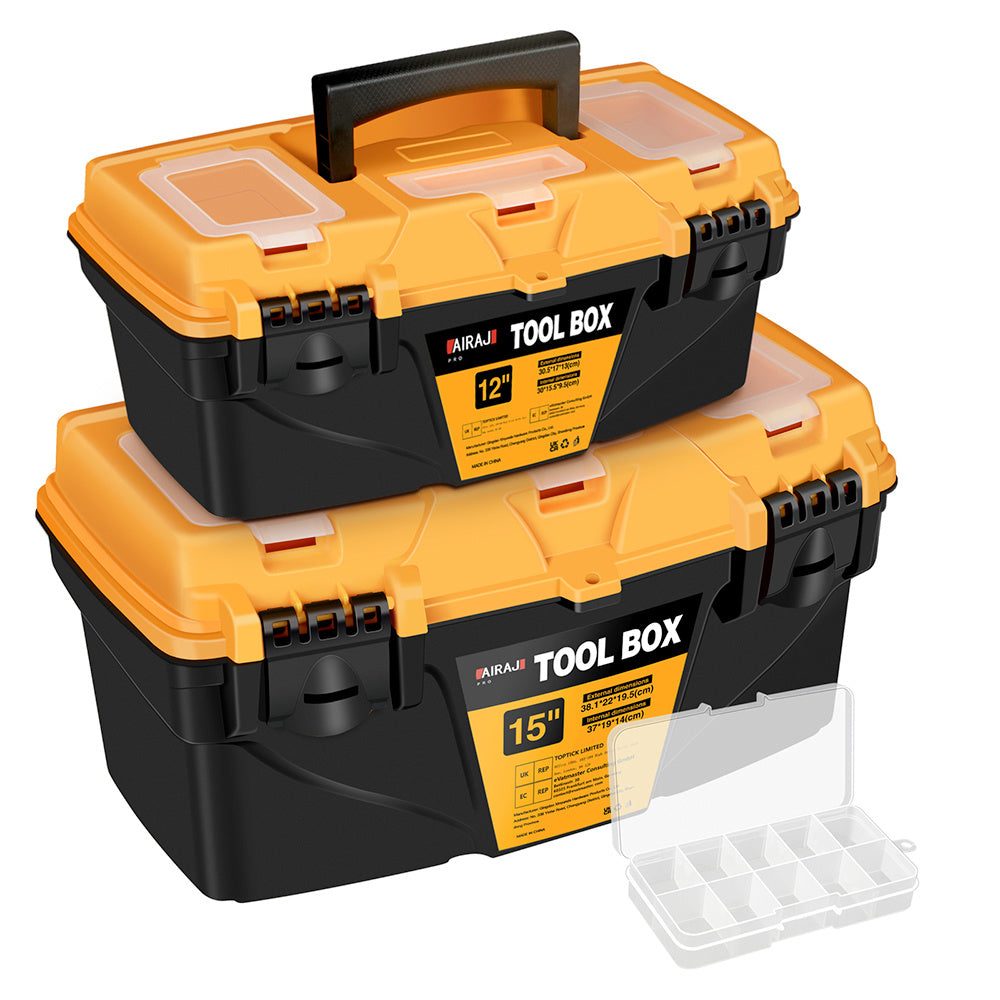 AIRAJ Hardware Toolbox Set in 12 & 15 Inch Plastic Thick Combination Suitcase for various uses.