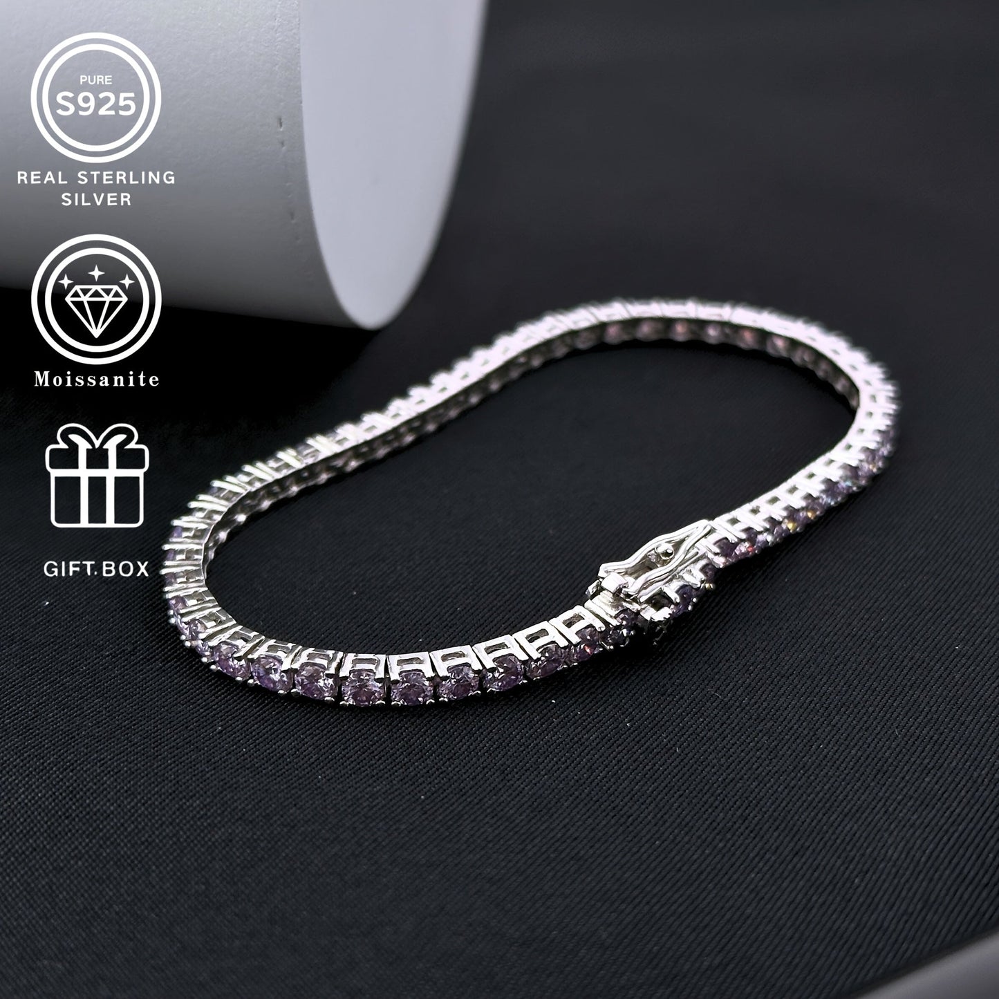 This stunning Moissanite tennis bracelet is made for both men and women, with a dazzling S925 silver round chain showcasing a single precious stone. It's an ideal gift for birthdays, Valentine's Day, weddings, or Christmas for any bride.