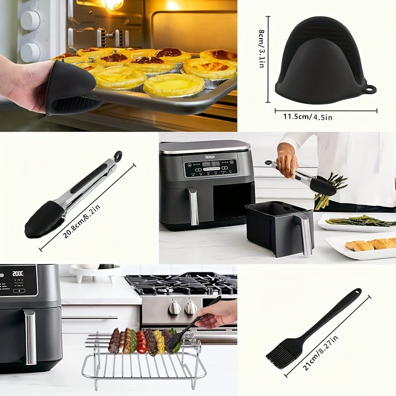 2 sets or 6 pieces of Stainless Steel Double-Layer Air Fryer Rack that can be used for various purposes, compatible with Ninja Air Fryer AF300/400/451UK, Towert17088...... Also includes 1 silicone food clip, 1 silicone oil brush, and 2 silicone gloves as