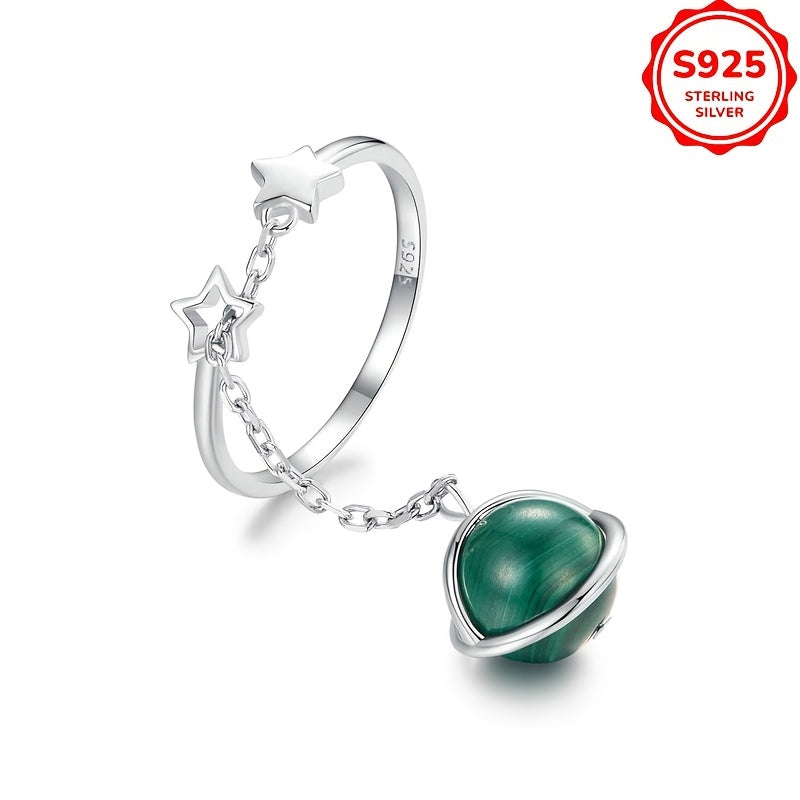 This elegant adjustable open ring for women is made of 925 sterling silver and features natural malachite. It has a luxurious and sexy style, weighing just 4.6g, making it perfect for weddings, engagements, casual wear, vacations, and banquets. Ideal as