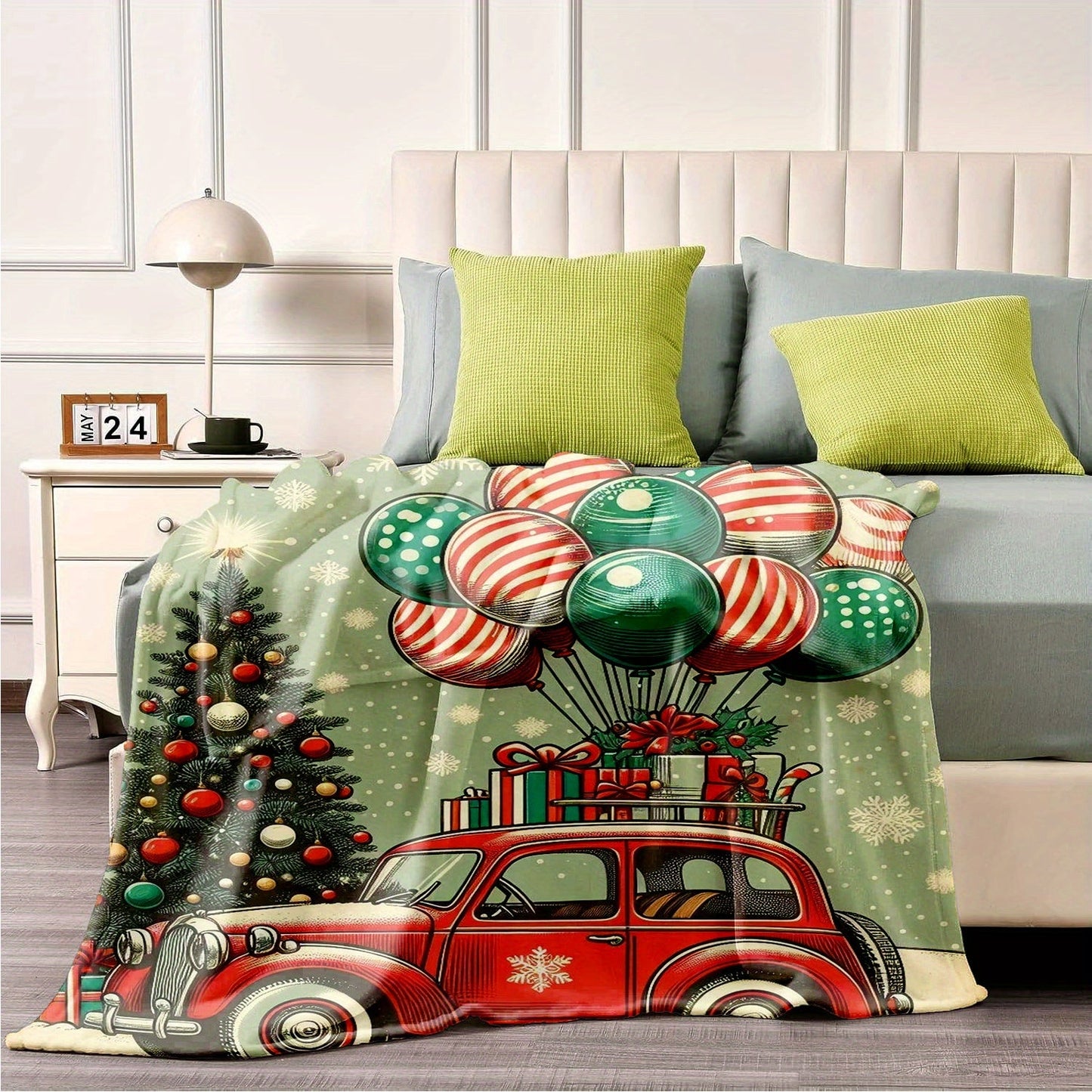 Christmas flannel blanket with a rustic design, made from plush thick and soft material for warmth and comfort. This ultrafine fiber blanket features digital print, is reversible, and suitable for all seasons. It is machine washable and can be used for