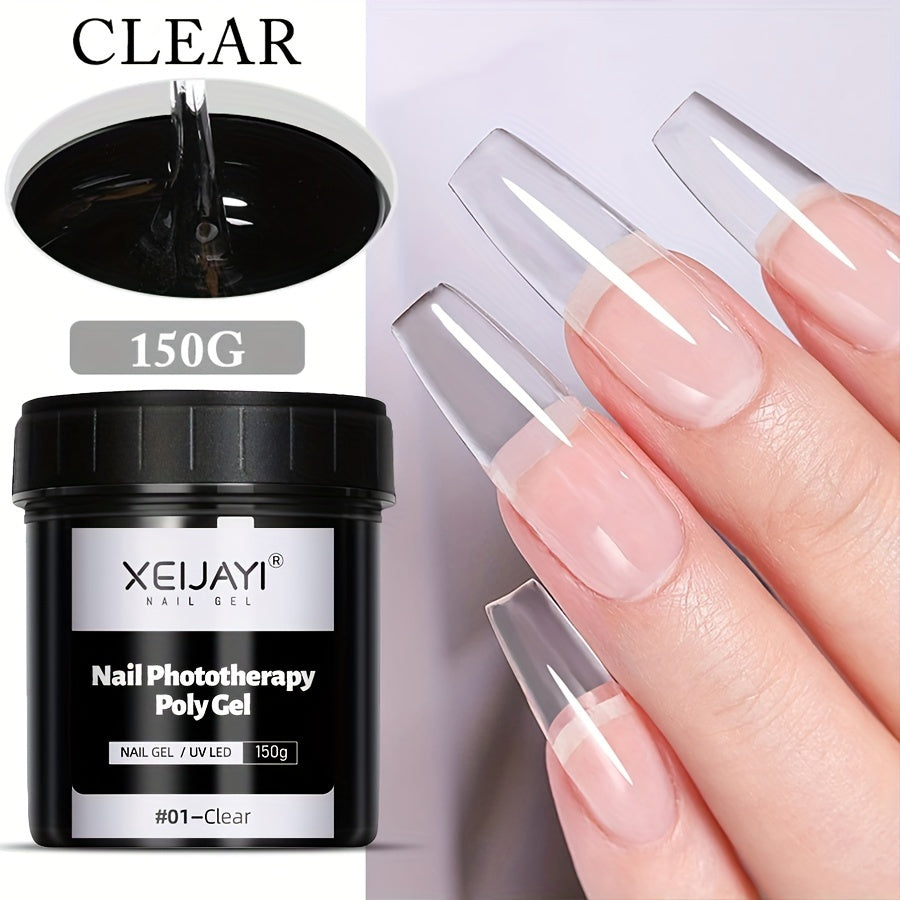 XEIYAI 150g Nail Phototherapy Polygel Gel offers pain-free construction and a glossy finish. The UV solid acrylic gel features a heart pattern and round shape, making it lightweight and