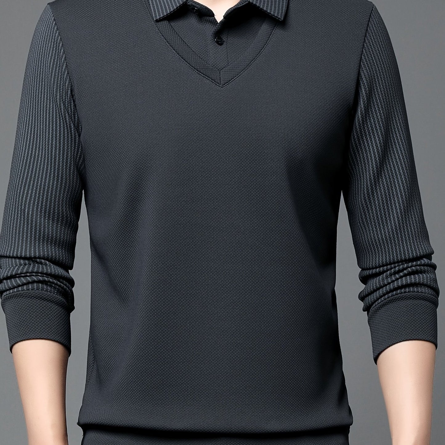 Men's Long Sleeve Striped Casual Golf Shirt for Outdoor Activities