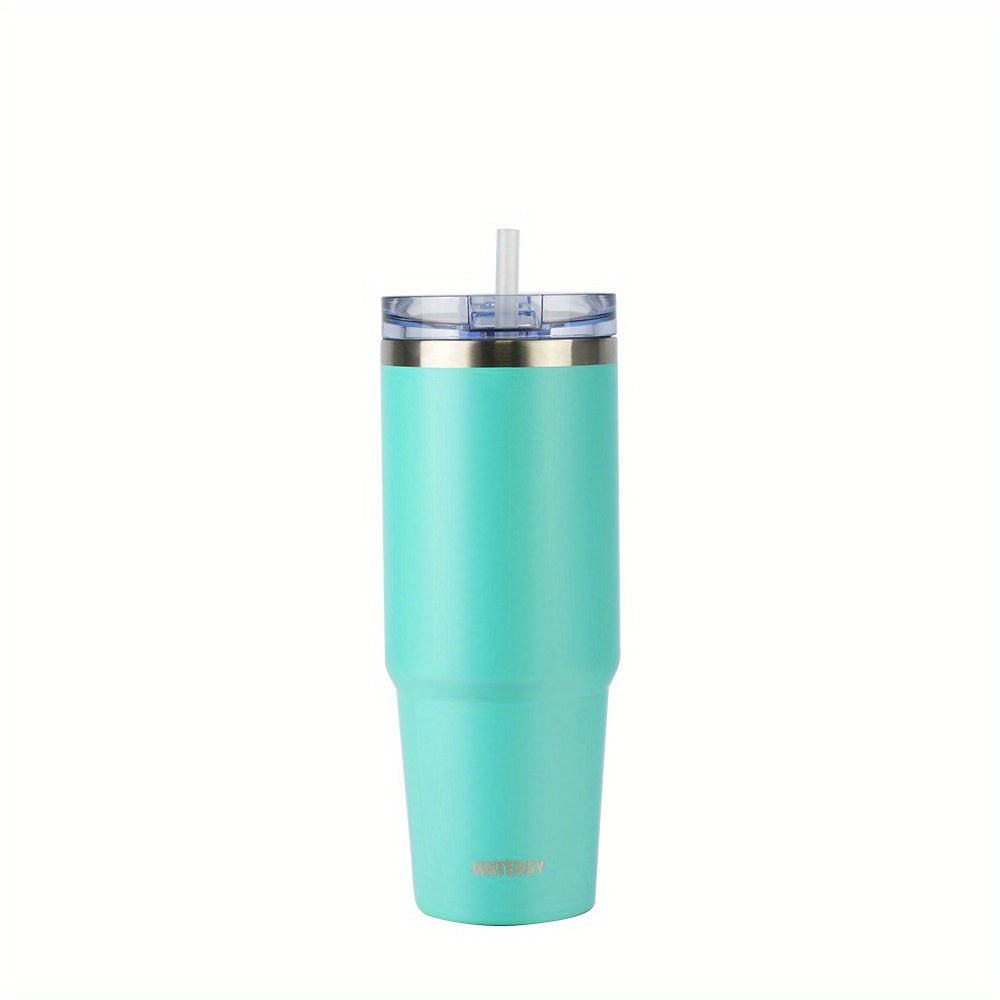 30oz stainless steel popsicle cup with push piece switch cover, straw, and color box packaging.