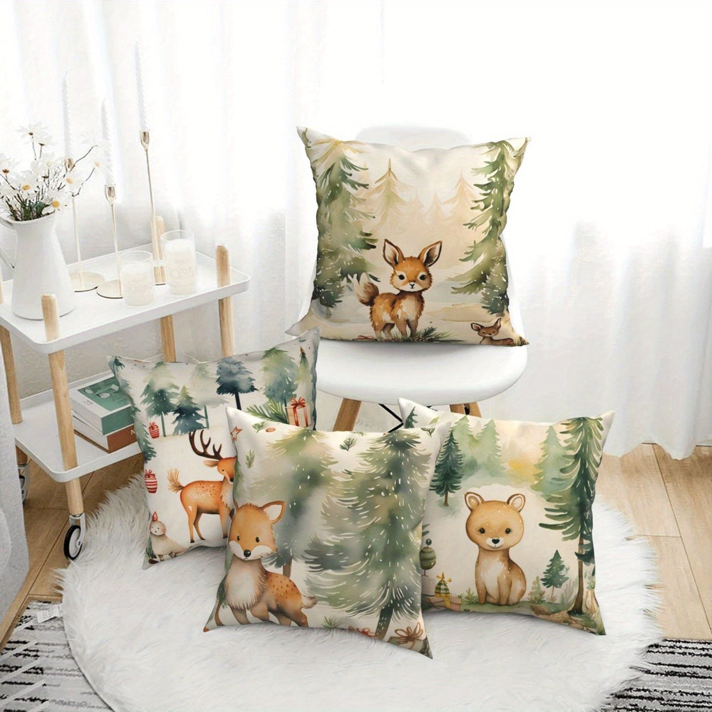 Christmas-themed pillow covers suitable for living rooms and bedrooms, perfect for decorating your couch. These Xmas decorations make a great holiday gift and can be used as Christmas ornaments. Each cover measures 45*45CM and does not include a pillow