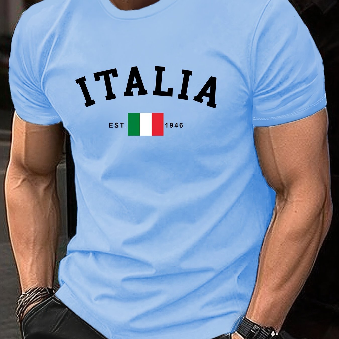 ITALIA Graphic Print Men's T-Shirt - Comfortable & Stretchy, Ideal for Summer Outdoor Activities | Street Style Crew Neck Tee in Black, Burgundy, Dark Green, Blue, Grey, Conventional