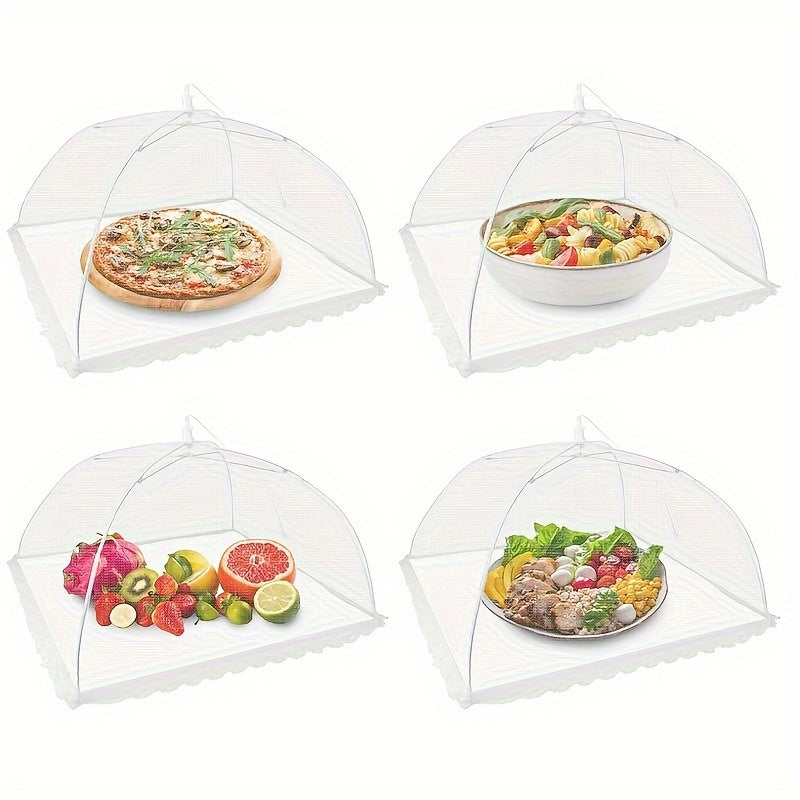 Large white mesh food cover tent, perfect for outdoor dining, camping, BBQ, and picnics. Washable and reusable.