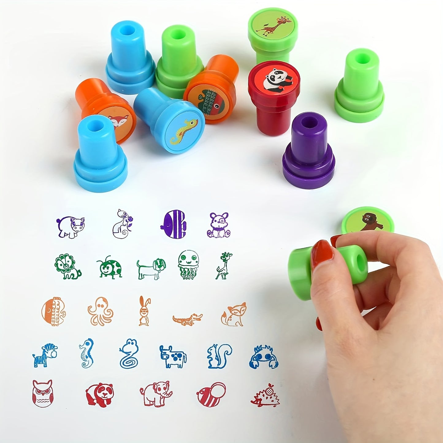 26 Colorful Animal Stamp Sets made of plastic - Ideal for Teachers, Parties, and DIY Crafts.