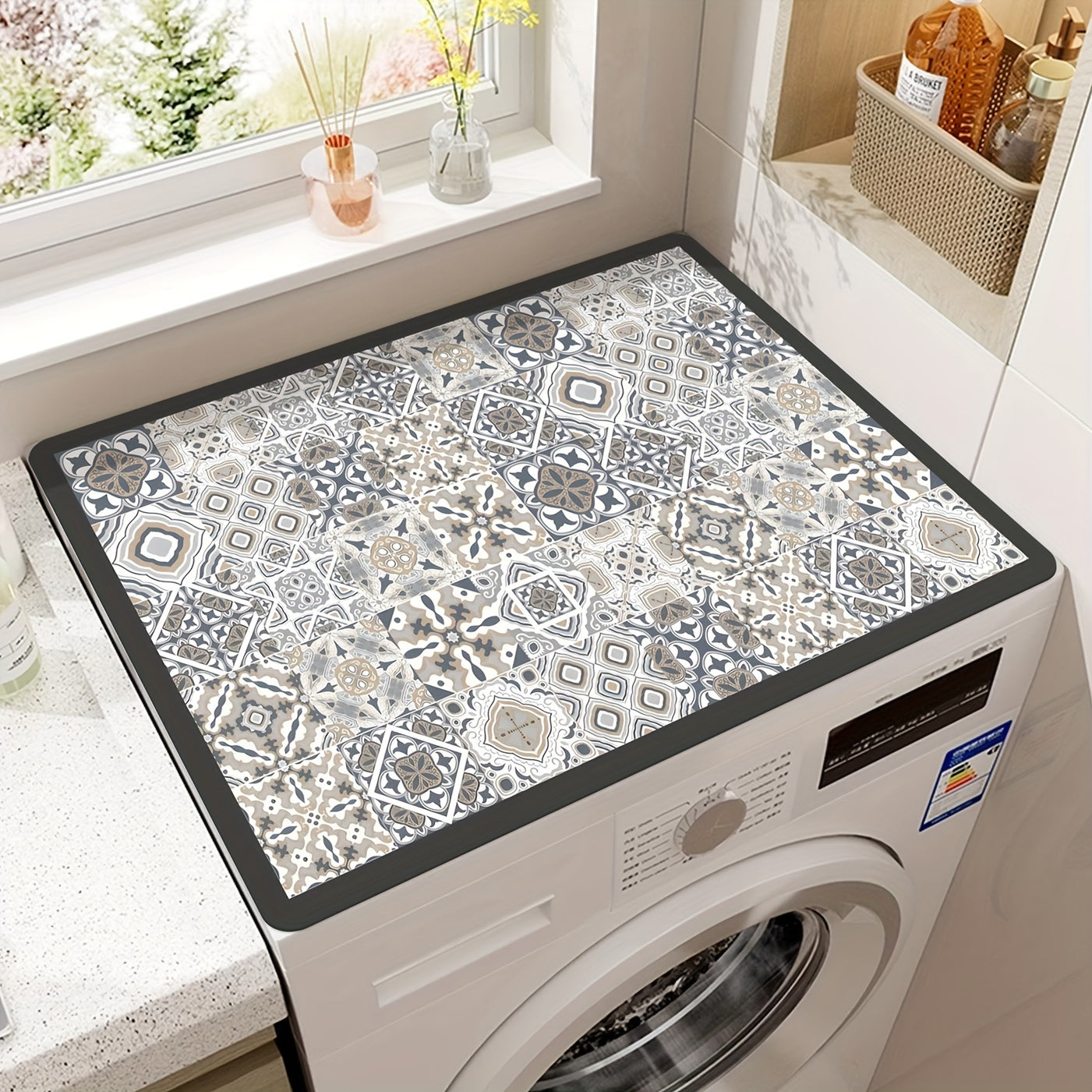 Durable Waterproof Vintage Mosaic Washing Machine Cover: 60cm x 50cm, Ideal for Kitchen or Laundry Room Use