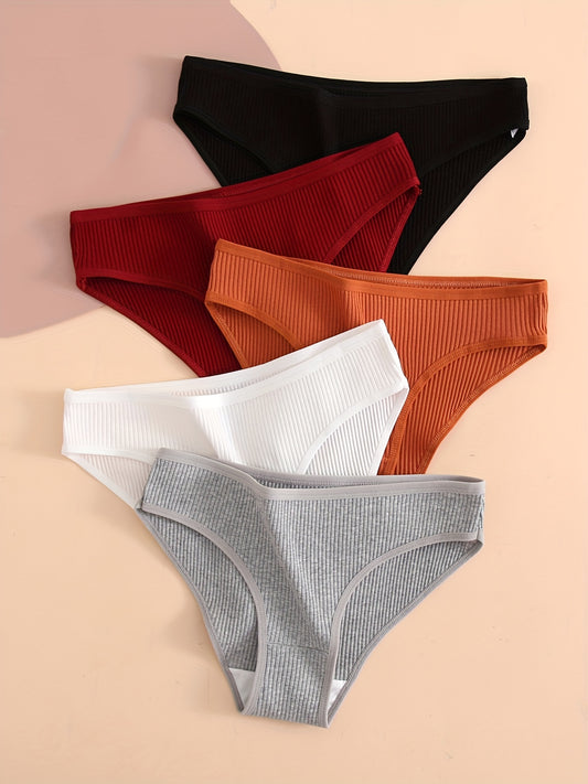 5-pack of ribbed briefs for women, comfortable and breathable lingerie.