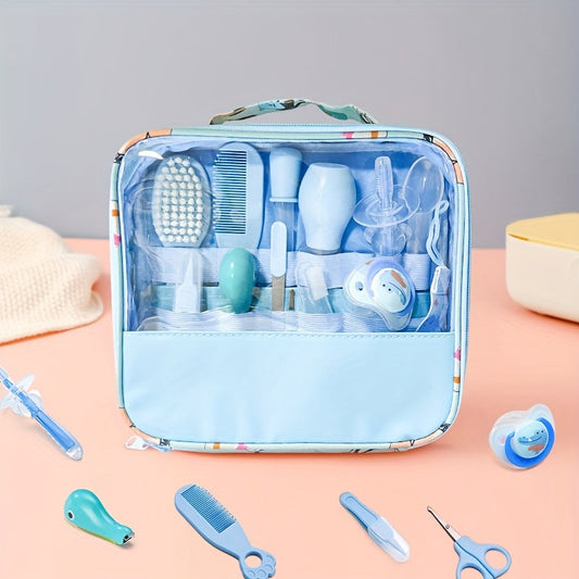 Get the UNICHERRY 13-piece Care Kit in Pink or Blue for portable grooming and safety on-the-go. Includes Nasal Aspirator, Tongue Cleaner - Ideal for Showers.