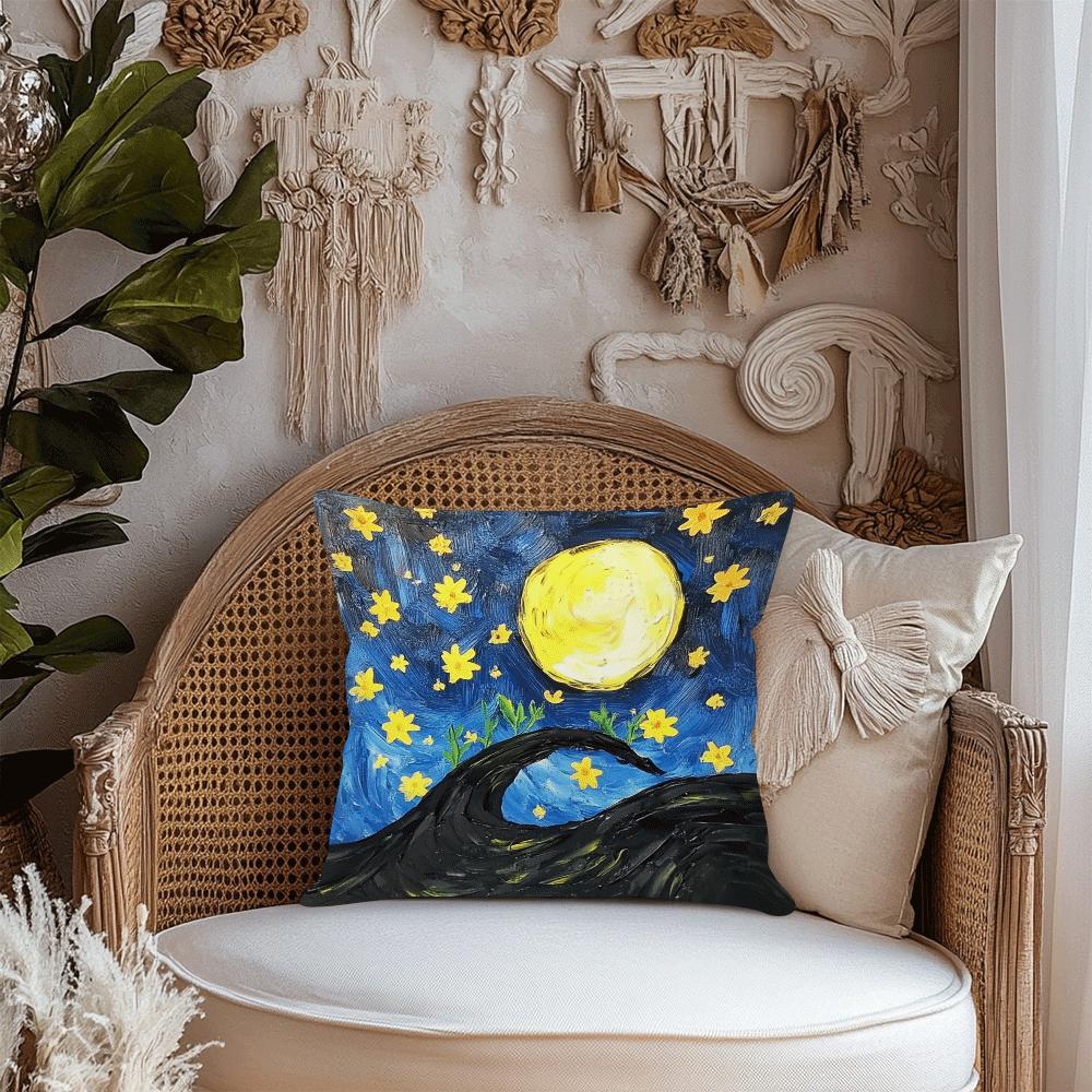 This black cat and moon design throw pillow cover is a chic addition to any space. Made of polyester, this machine washable cover features a zipper closure for easy removal and cleaning. Perfect for adding a touch of style to your sofa, living room, or