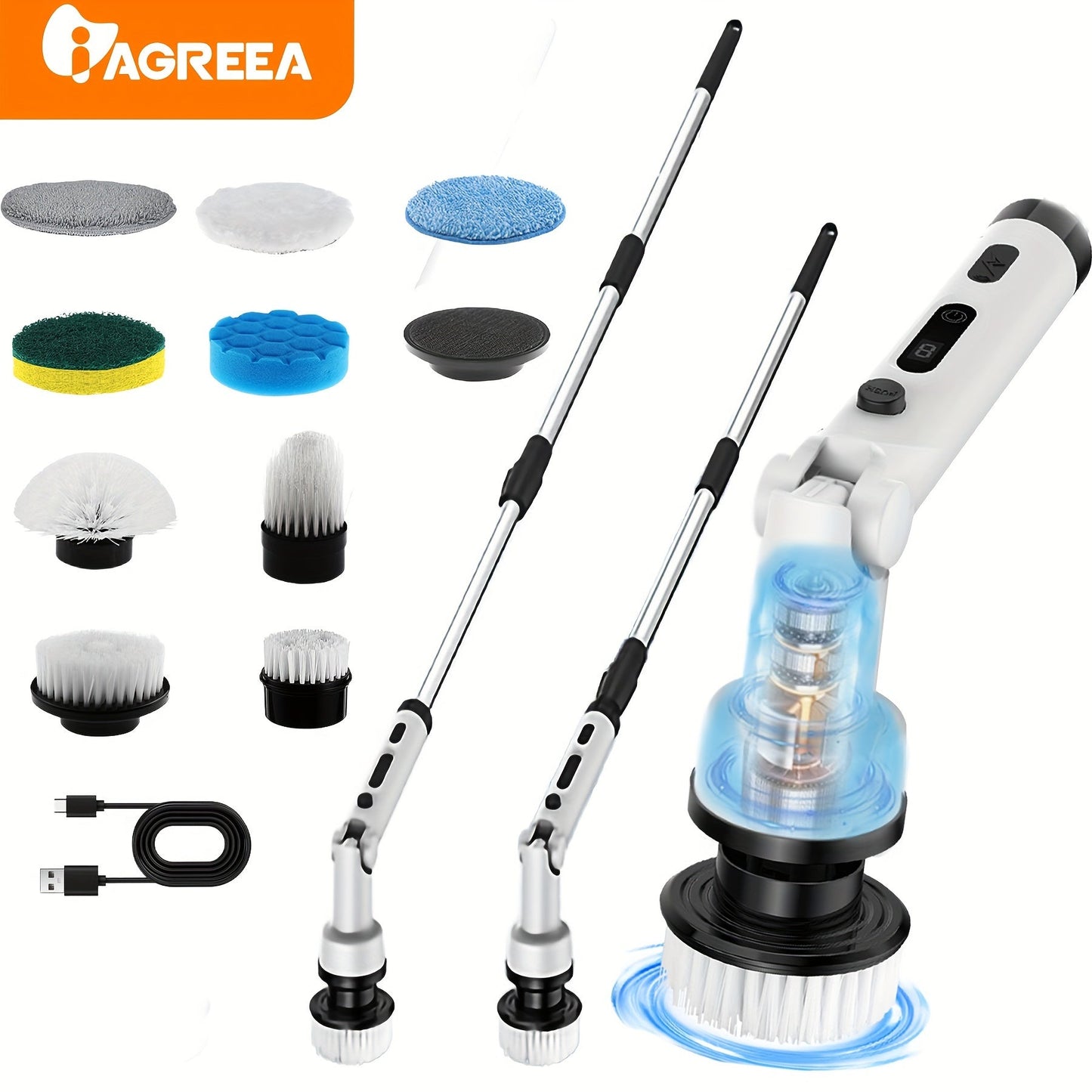 Get a deep clean with the Electric Cleaning Brush! This wireless, electric rotating floor washing machine features a screen display, 9 replaceable brush heads, and an adjustable extended handle. Perfect for cleaning bathrooms, bathtubs, tiles, and