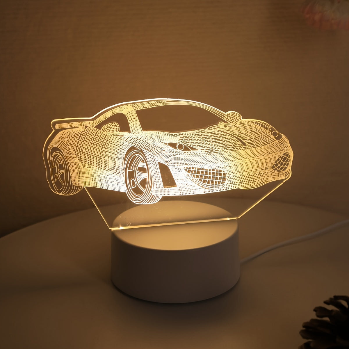 Modern 3D sports car night light, USB powered, perfect for gifts, no batteries needed, suitable for various rooms.