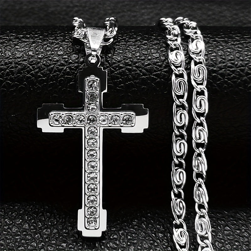 Introducing a stylish and premium stainless steel cross necklace with a luxurious niche design and high-end appeal.