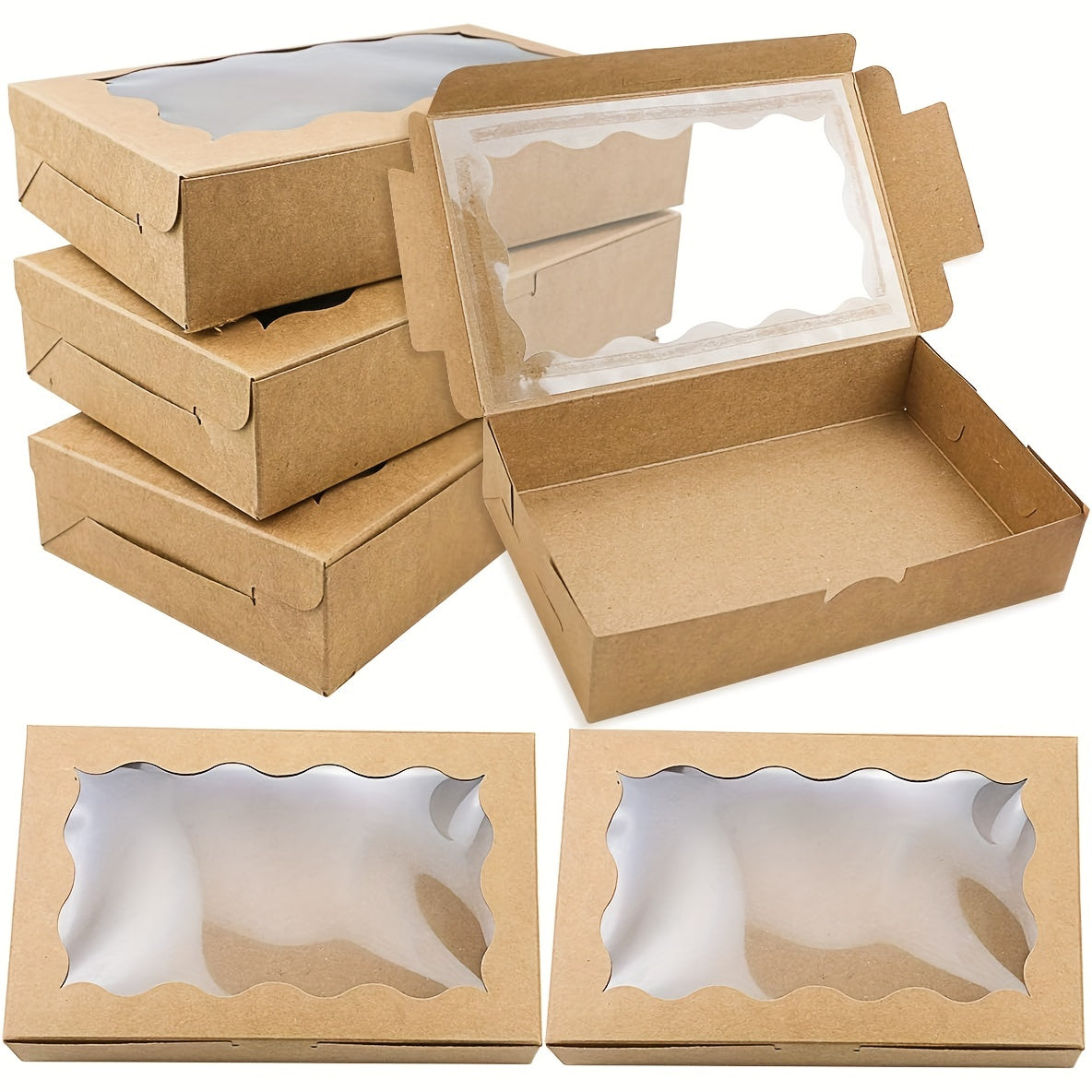 Set of 10 Brown Kraft Cookie Boxes with Clear Window, High-Quality Small Paper Gift Containers for Desserts, Pastries, and Candies. Perfect for Packaging at Weddings, Parties, Christmas, Birthdays, and Baby Showers.