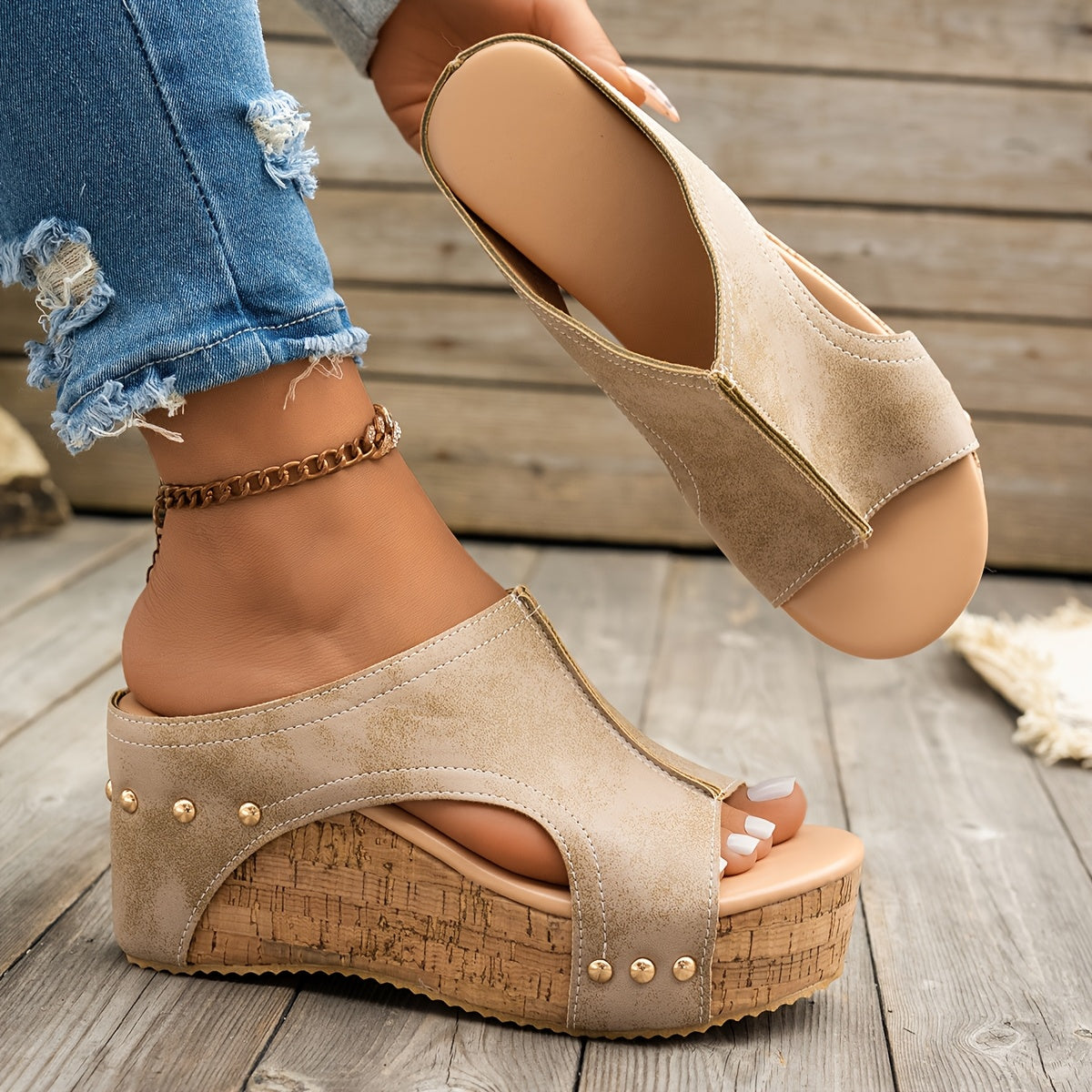 Stylish thick heel sandals for women with open toe, ankle strap, faux cover upper and lining, rubber sole, slip-on design for summer.