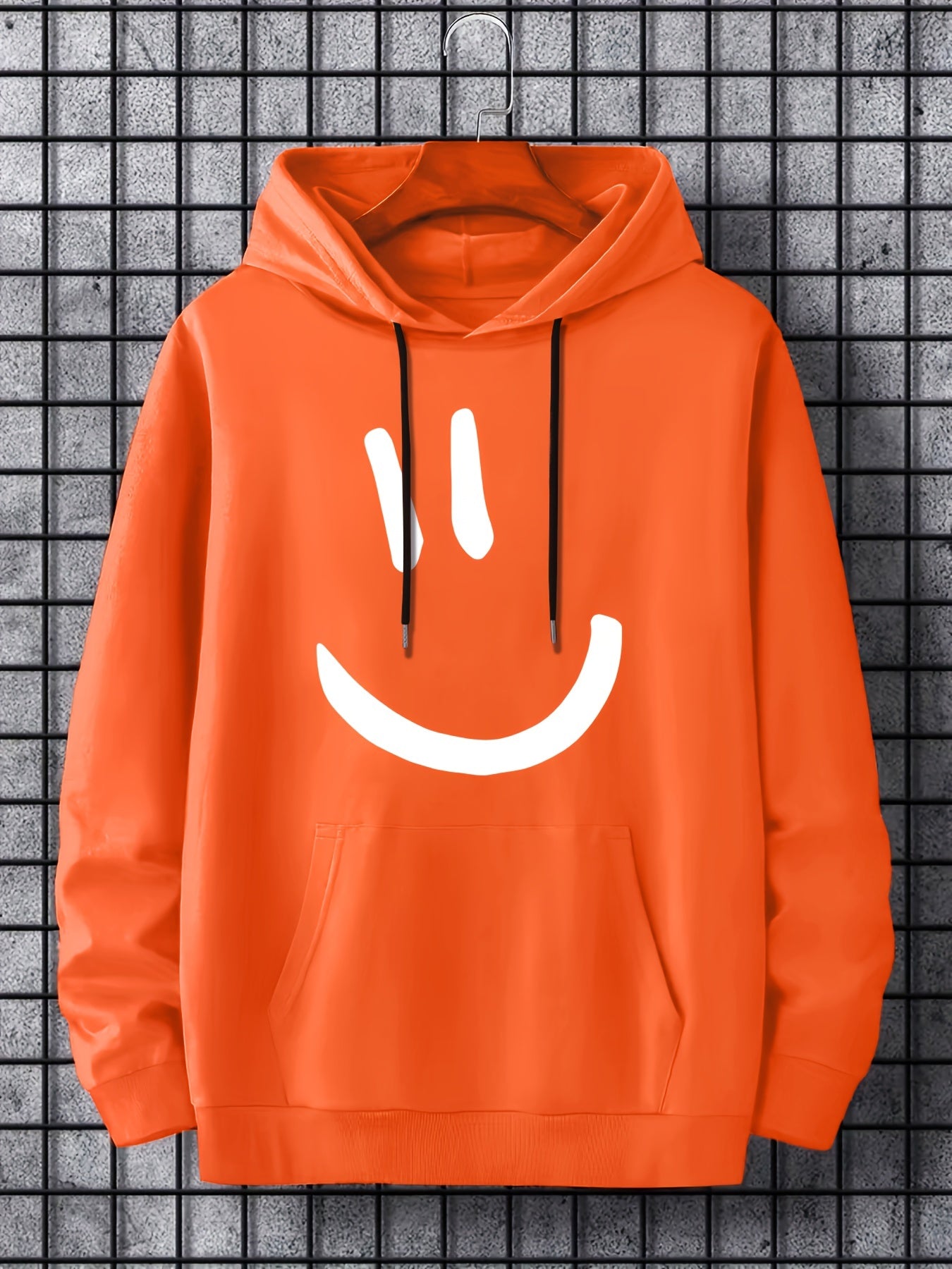 Men's cute smile face graphic print hoodie for spring/autumn, sports workout tops, plus size men's clothing.