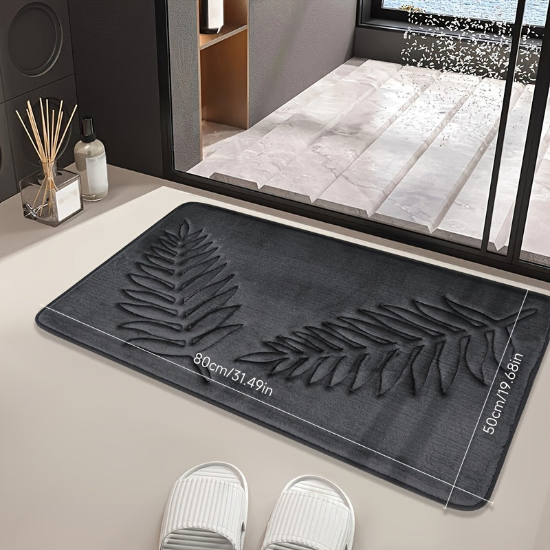 Non-Slip Leaf Pattern Bathroom Mat - Absorbent, Quick-Dry Polyester Floor Rug for Home Decor