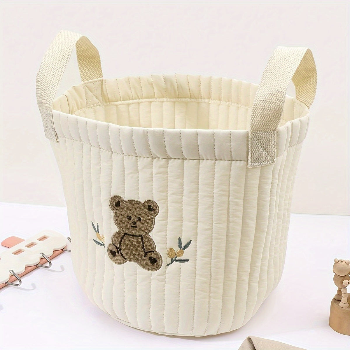 Teddy Bear-themed Storage Basket for Diapers, Toys, and Nursery Bedding - Made of Durable Polyester Fabric, Foldable Container for Ages 14 and Up