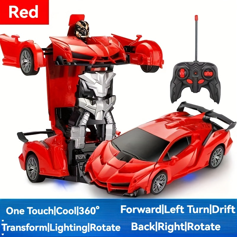 Kids Transforming RC Car Toy, ABS Plastic, One-Click Robot Drift Race Vehicle, Remote Controlled Sports Car, Police Car, Gift for Boys for Winter