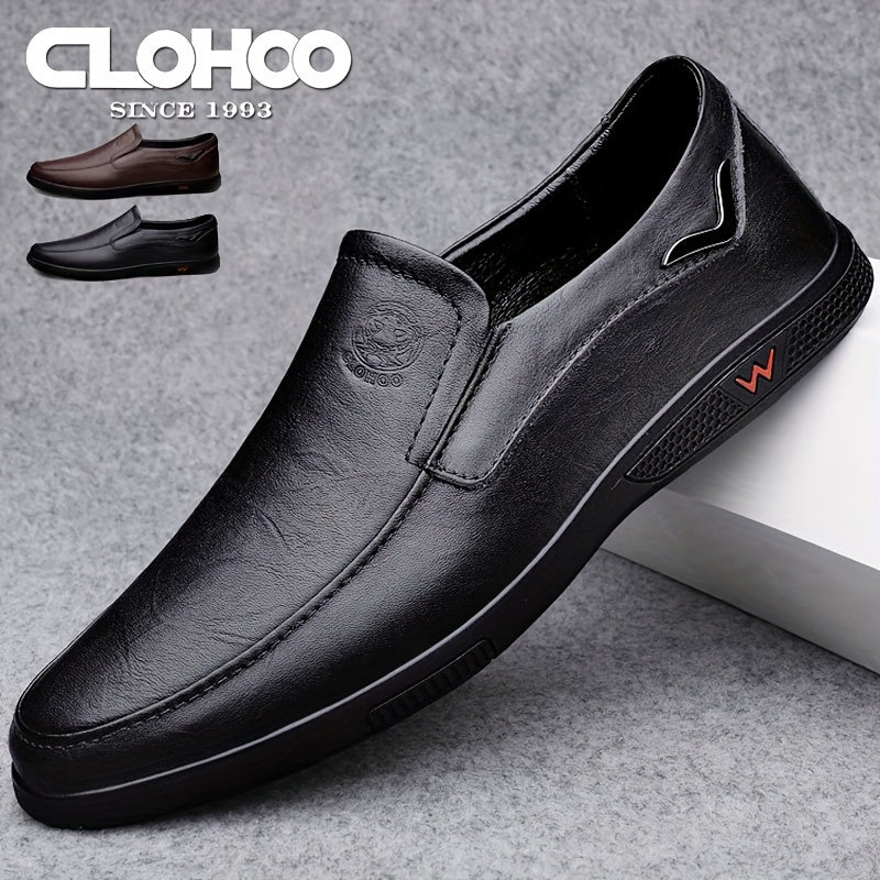 CLOHOO Men's Slip-On Loafers: Soft leather, rubber sole, suitable for daily casual wear.