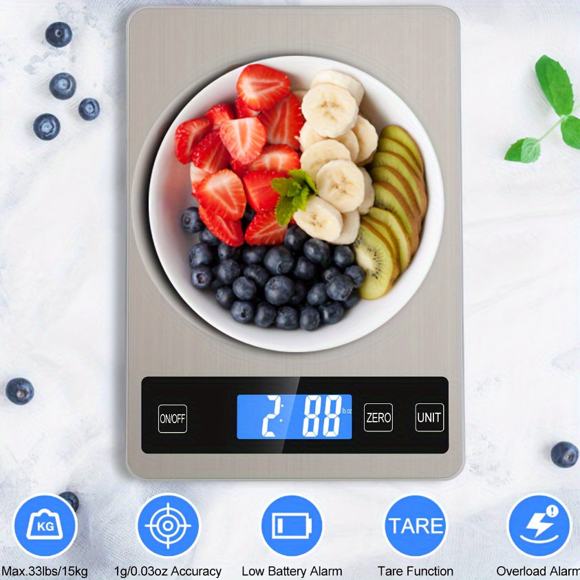 15kg/1g Precision Kitchen Scale with USB Rechargeable Lithium Battery, Waterproof, Food Contact Safe, Made of Glass - Perfect for Cooking and Baking